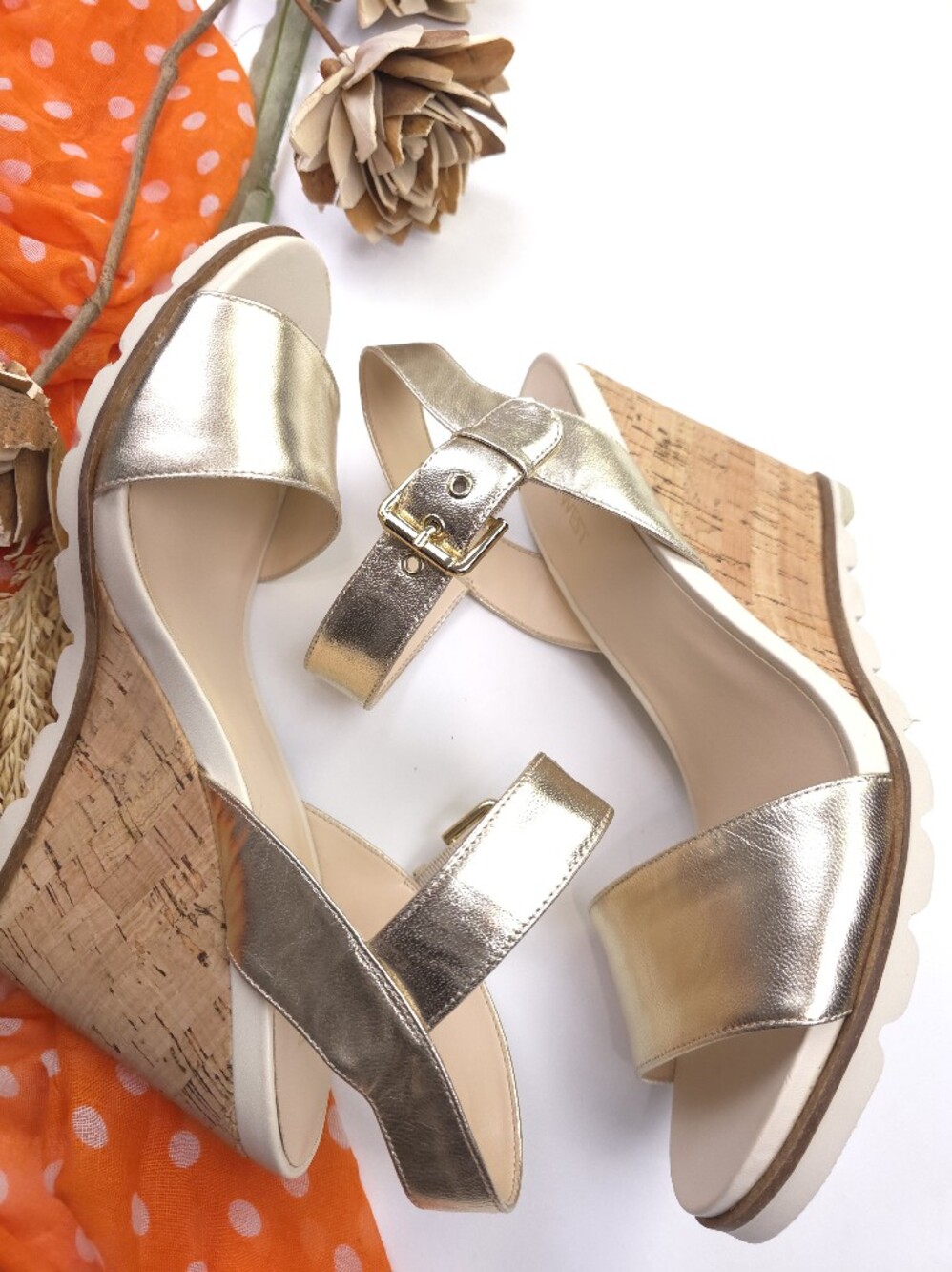 Metallic Gold Wedge Sandals with Ankle Strap Sz 11M - Picture 10 of 12